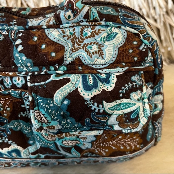 Vintage VERA BRADLEY Java Blue 2006 Small Bowler Bag Brown Floral Y2K Handbag - Picture 3 of 13